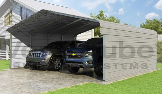 Versatube 2-Sided 20x20x7 Carport - Shown in Gray Color