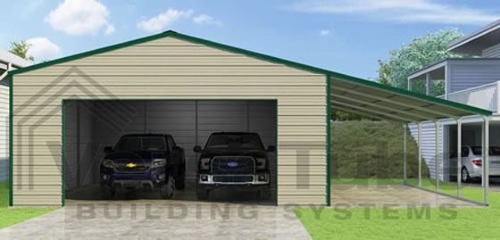 versatube 24x24x10 frontier garage w leanto green tan