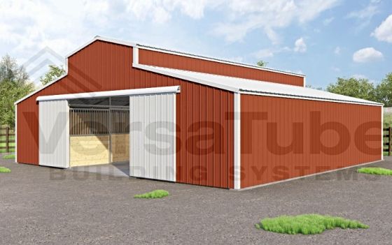 VersaTube 36x36 Highlander Horse Barn / Metal Shelter Kit shown in White and Red Color