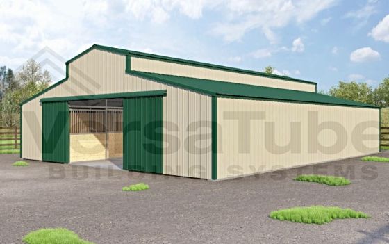 VersaTube 36x48 Highlander Horse Barn / Metal Shelter Kit shown in Green and Stone Color