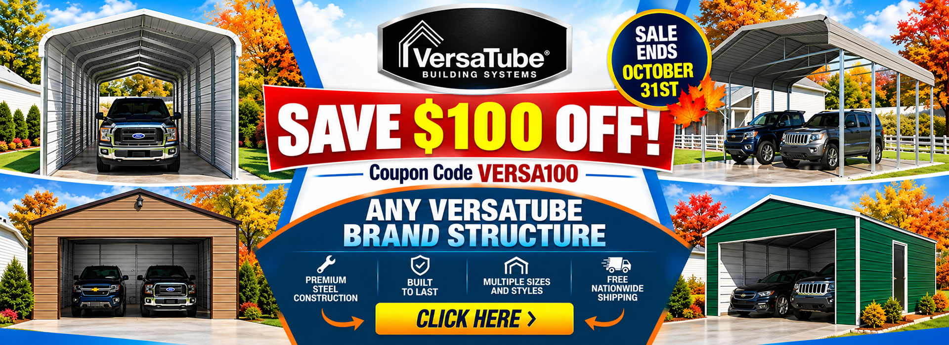 Versatube Steel Carports & Garages Sale - Ends October 31st