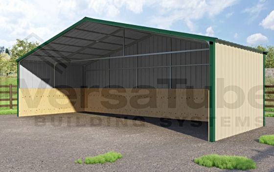 VersaTube 30x12x8 Metal Loafing Shed / Run-In Shelter - Shown in Green / Stone Color