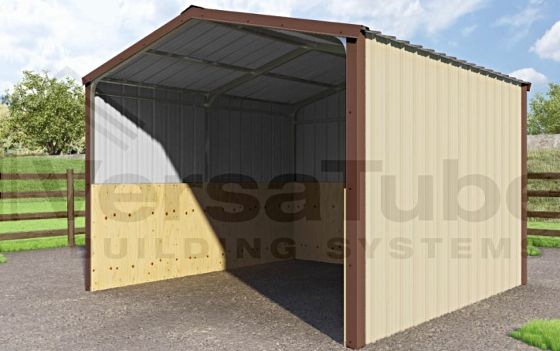 VersaTube 12x12x8 Steel Loafing Shed Kit - Shown in Brown / Stone Color