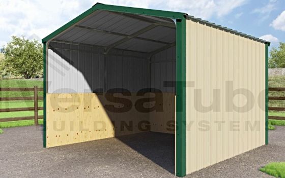 VersaTube 12x12x8 Steel Loafing Shed Kit - Shown in Green / Stone Color