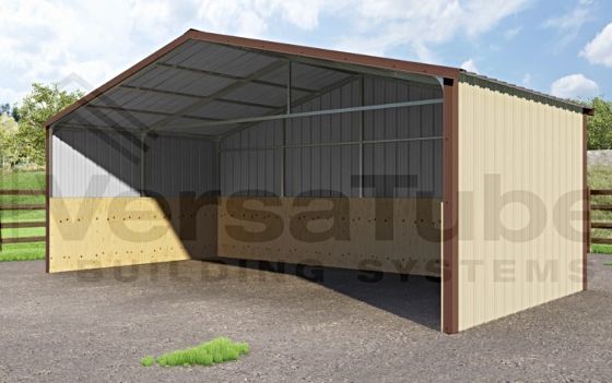 VersaTube 24x12x8 Steel Loafing Shed Kit - Shown in Brown / Stone Color