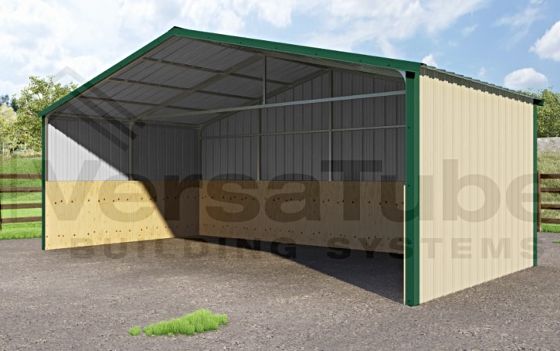 VersaTube 24x12x8 Steel Loafing Shed Kit - Shown in Green / Stone Color