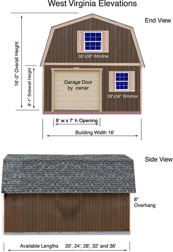 West Virginia 16x20 Wood Shed Dimensions