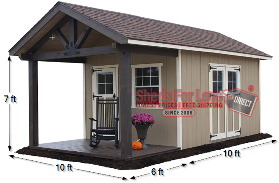 The Woodsman 10x10 Wood Shed Includes a 6ft Porch Making This Building a Whopping 10x16 Feet!