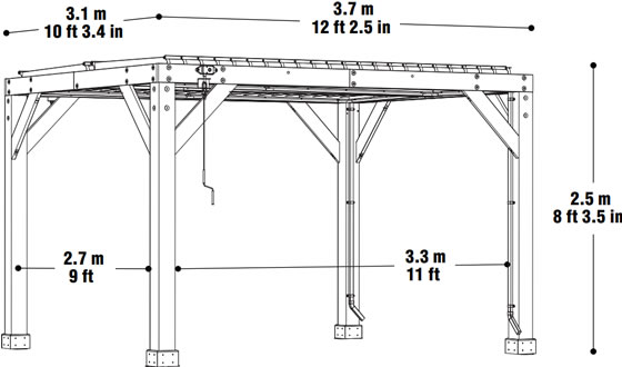 Yardistry 10x12 Louvered Roof Gazebo YM11832 Measurements