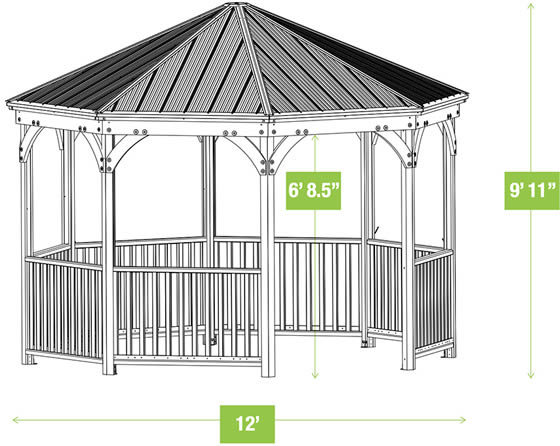 Yardistry 12x12 Meridian Octagon Gazebo YM11924 Measurements