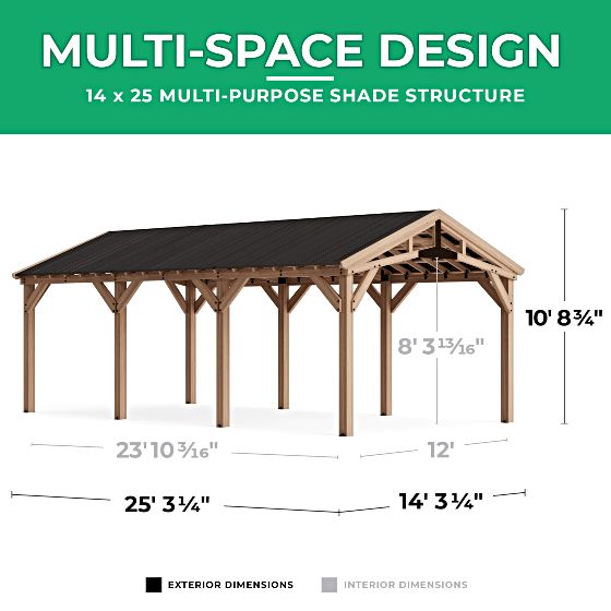 Yardistry 14x25 Multi-Purpose Shade Structure Measurements