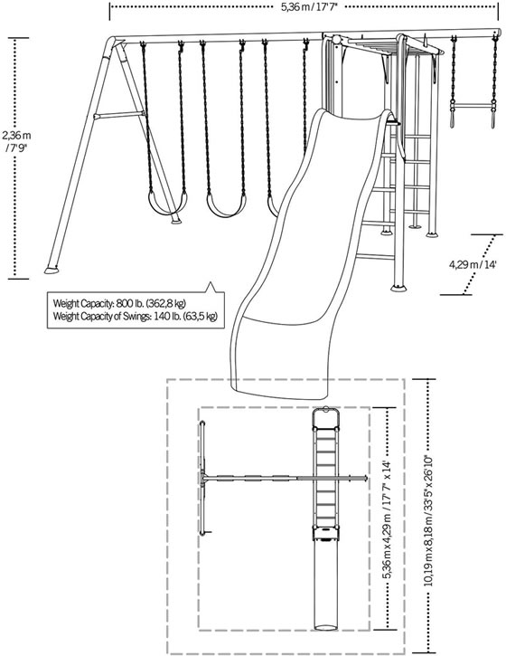 Lifetime Monkey Bar Swing Set 91022 Measurements