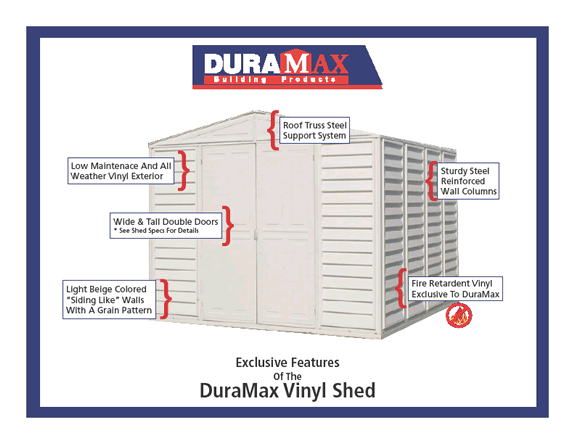 DuraMax Woodbridge Vinyl Storage Shed Features