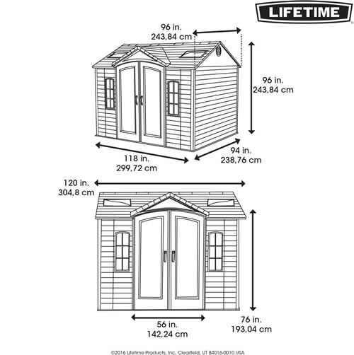 Lifetime 10x8 Plastic Shed 60084 Dimensions