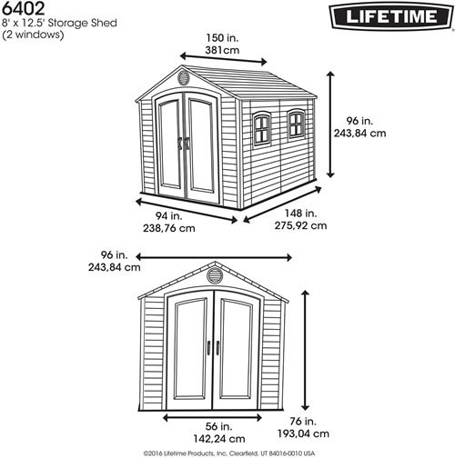 Lifetime 8x12 Plastic Outdoor Storage Shed 6402 Dimensions