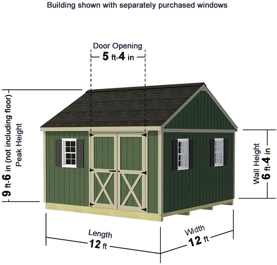 Mansfield 12x12 Wood Storage Shed Measurements Diagram