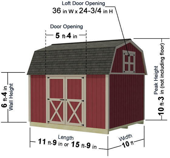 Meadowbrook 12x10 Wood Shed Measurements Diagram