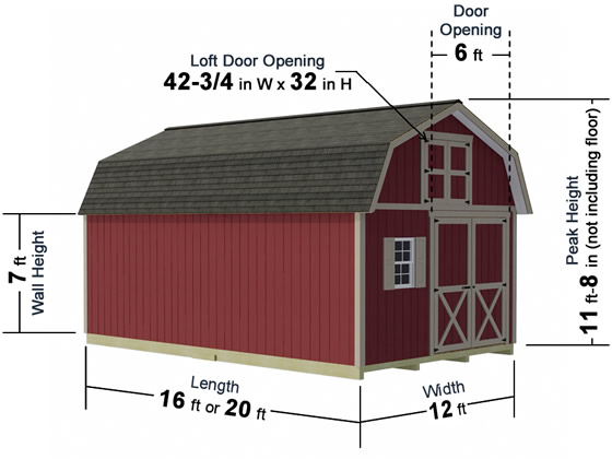 Millcreek 12x20 Wood Shed Kit Measurements Diagram