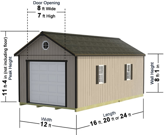 Sierra 12x24 Storage Garage Kit Measurements Diagram