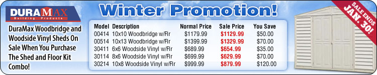 DuraMax Sheds - Vinyl Sheds Winter Sale!