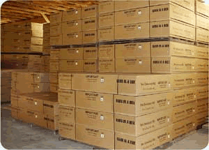 Wood Shed kits are carefully stacked on pallets and ready to ship
